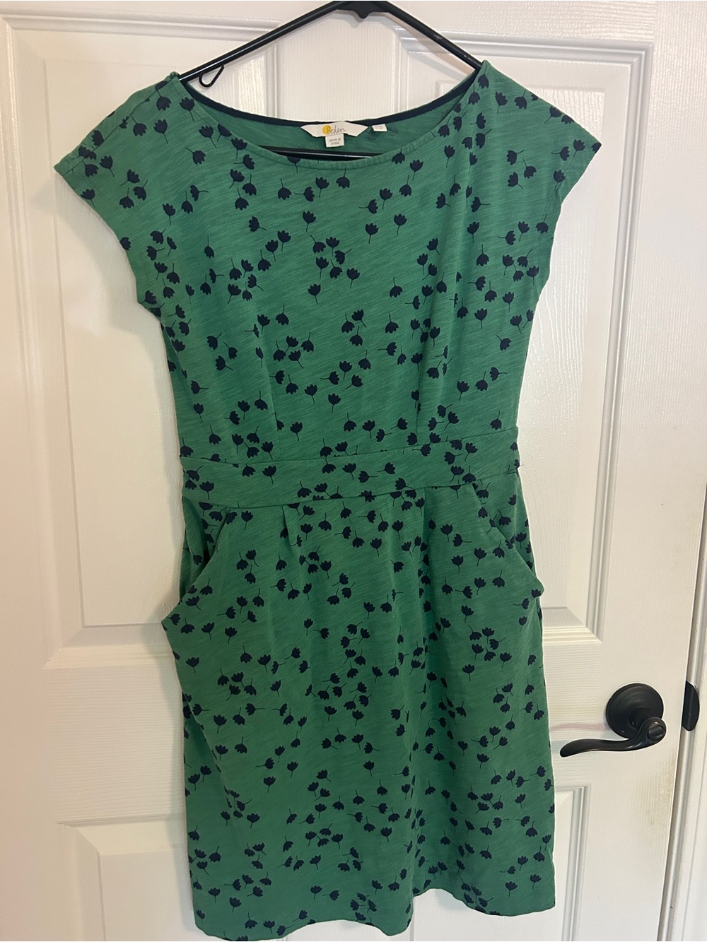 Boden Green Dress with Navy Floral Print and Pockets
